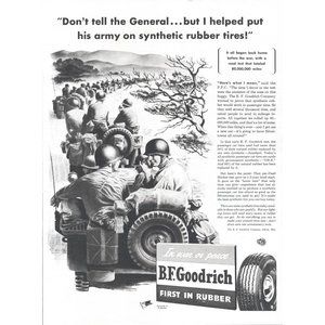 1944 B.F. Goodrich Tires Vintage Print Ad WW2 Jeep Willys Convoy Army Wall Art